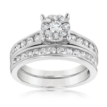 Load image into Gallery viewer, 9ct White Gold 1 Carat Diamond Bridal Set Ring with Halo Setting