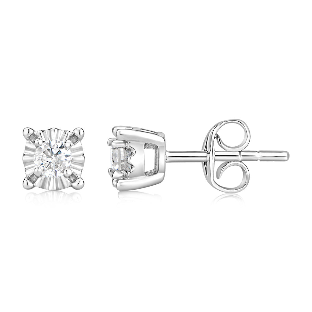 9ct White Gold 1/4 Carat Diamond Solitare Studs with Disc Setting