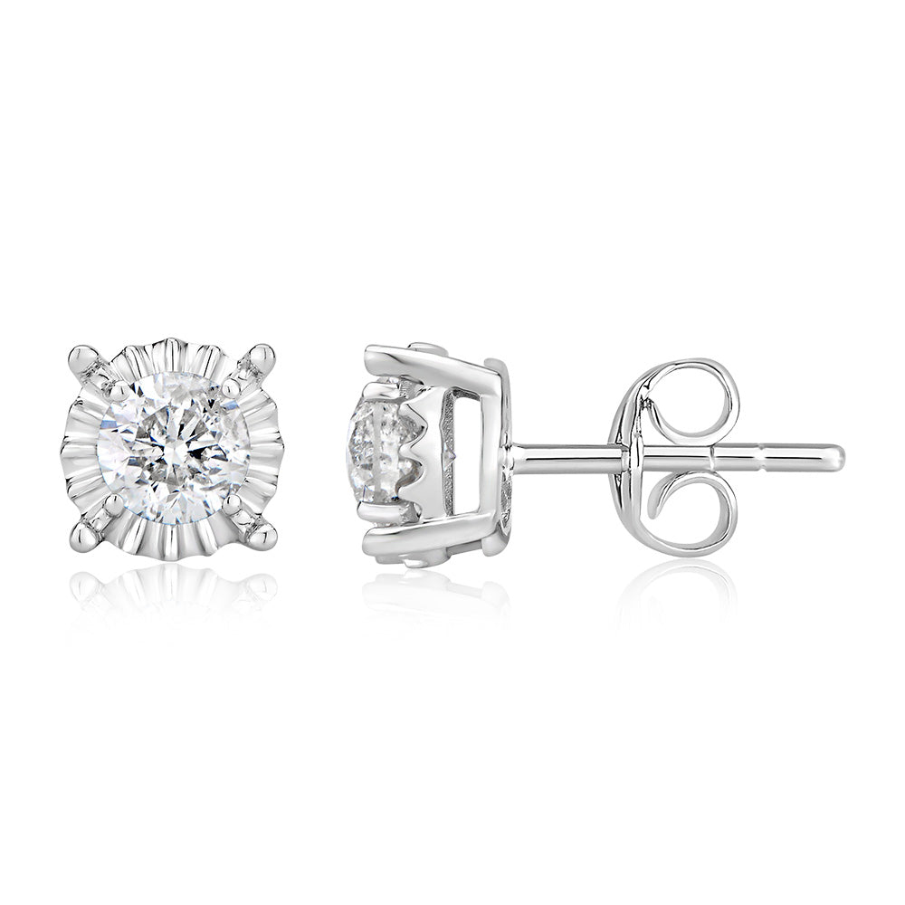 9ct White Gold 1 Carat Diamond Solitare Studs with Disc Setting