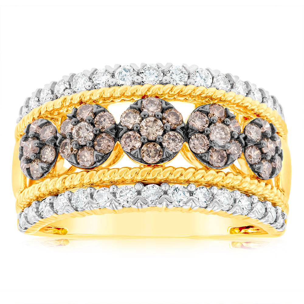 9ct Yellow Gold 1 Carat Diamond Dress Ring with 65 Australian Diamonds