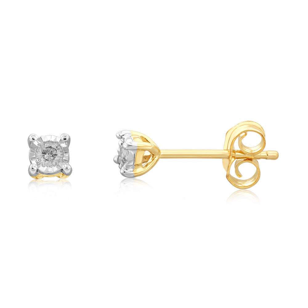 9ct Yellow Gold 0.05 Carat Diamond Stud Earrings with Disc Setting