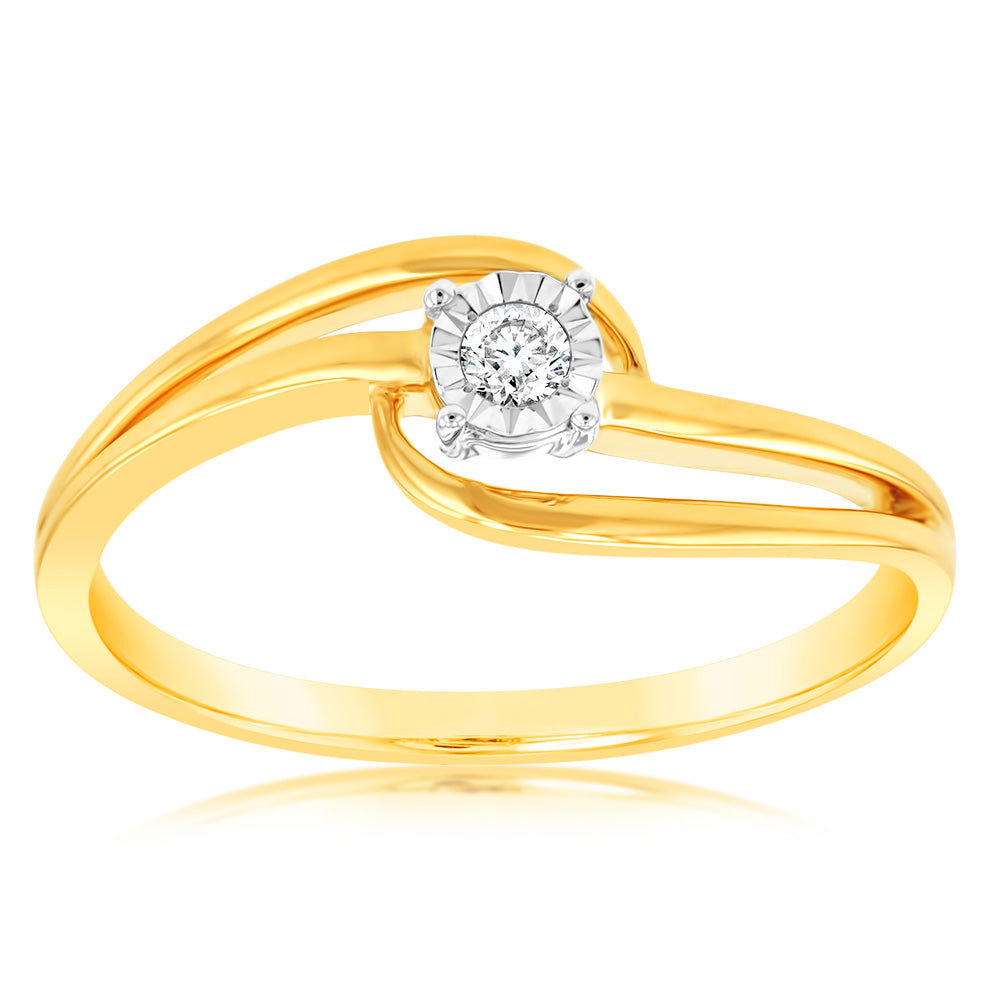 9ct Yellow Gold Two Tone Solitare Diamond Ring With Disc Setting