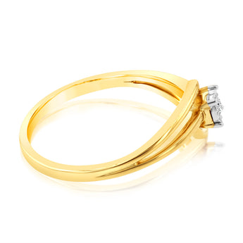 9ct Yellow Gold Two Tone Solitare Diamond Ring With Disc Setting