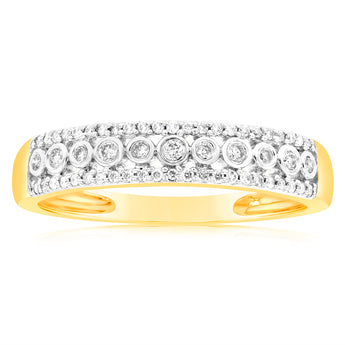 9ct Yellow Gold Bezel 1/5 Carat Diamond Dress Ring with Brilliant Diamonds
