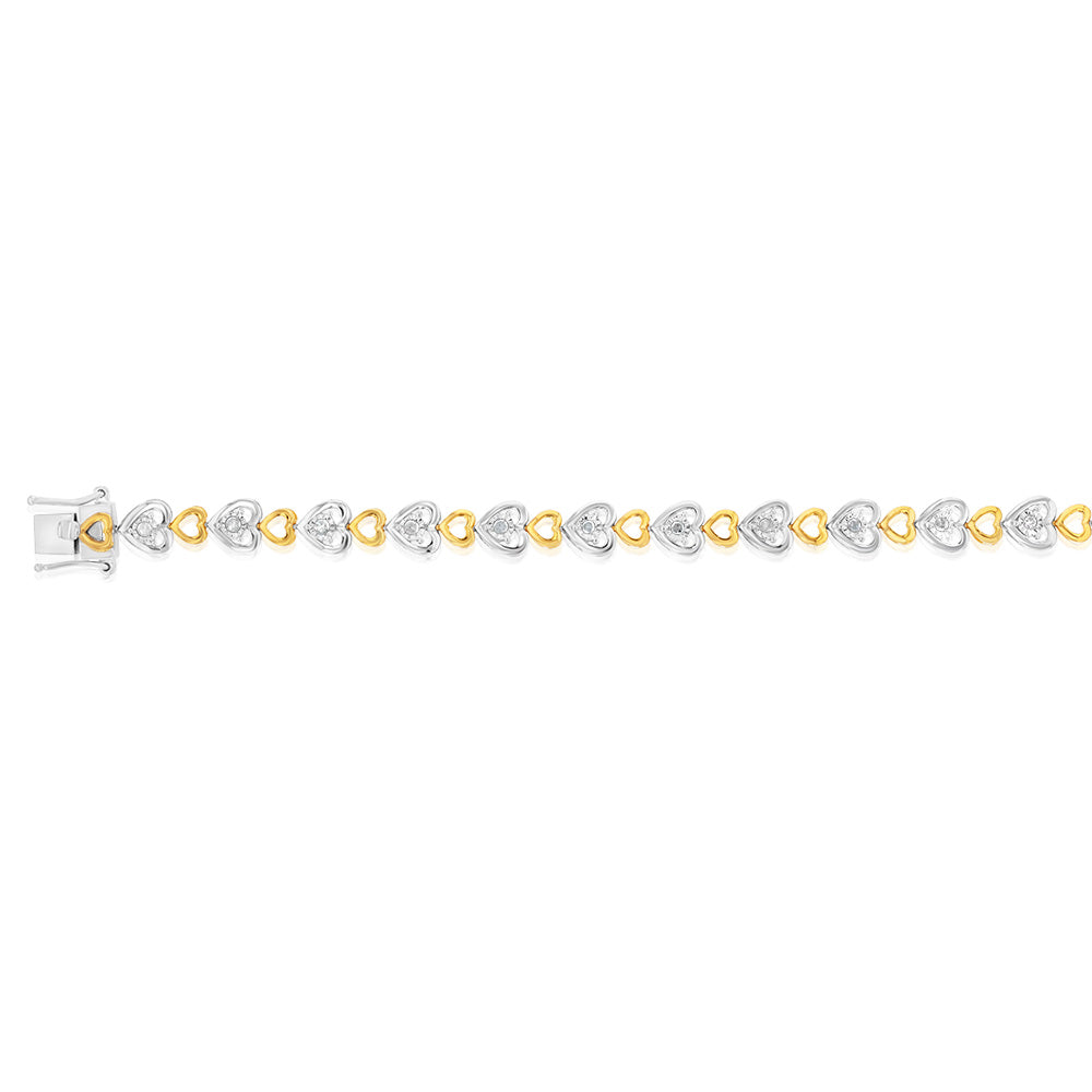 1/2 Carat Diamond Fancy Heart 18.5cm Bracelet in Sterling Silver Gold Plated