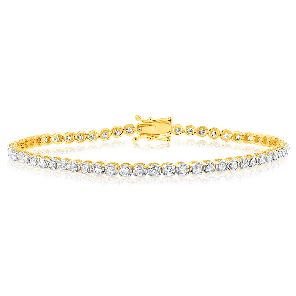 2 Carat Diamond Tennis Bracelet with 59 Brilliant Diamonds in 9ct Yellow Gold