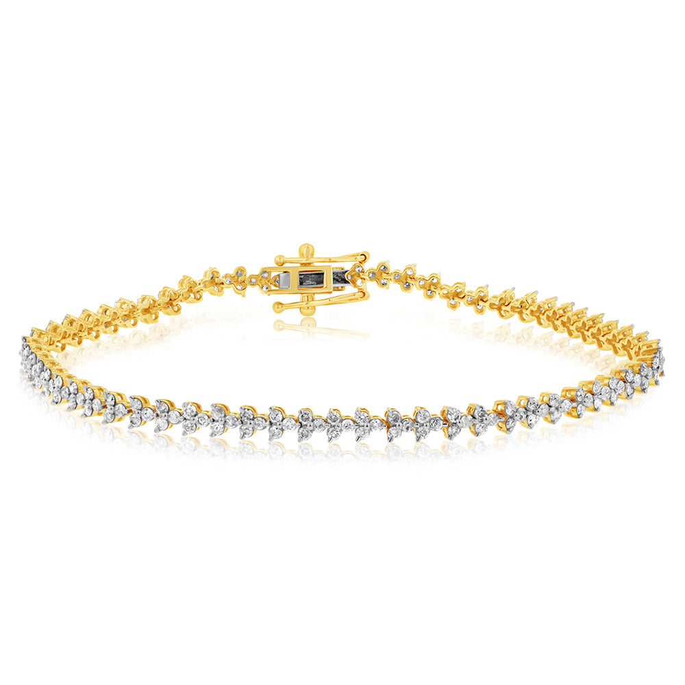 2 Carat Diamond Tennis Bracelet with 186 Brilliant Diamonds 17.5cm in 9ct Yellow Gold