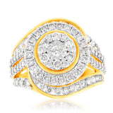 9ct Yellow Gold 2 Carat Diamond Ring with 99 Brilliant Cut Diamonds