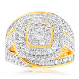 9ct Yellow Gold 2 Carat Diamond Dress Ring with Brilliant and Baguette Diamonds