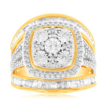Load image into Gallery viewer, 9ct Yellow Gold 1 Carat Diamond Square Cushion Shape Cluster Dress Ring