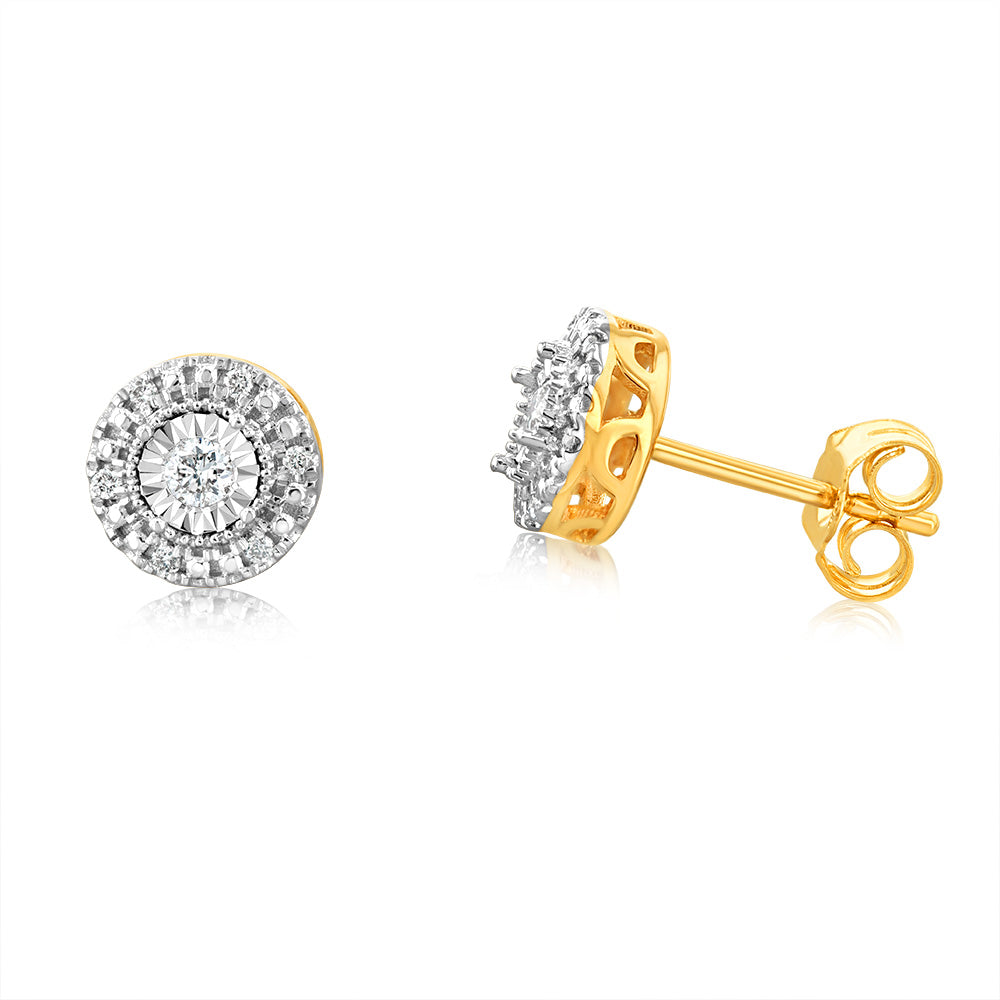 9ct Yellow Gold 0.10 Carat Diamond Round Stud Earrings