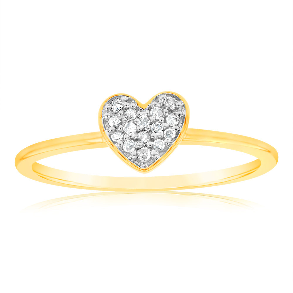 9ct Yellow Gold with 15 Brilliant Diamonds Heart Dress Ring