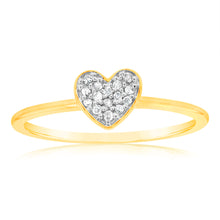Load image into Gallery viewer, 9ct Yellow Gold with 15 Brilliant Diamonds Heart Dress Ring
