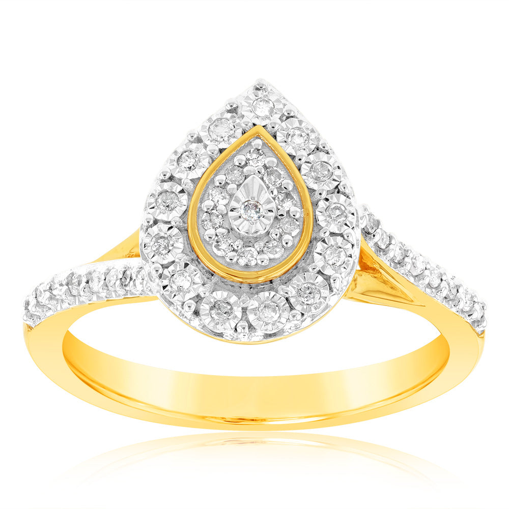 9ct Yellow Gold Pear Shape Diamond Ring 1/6 Carat