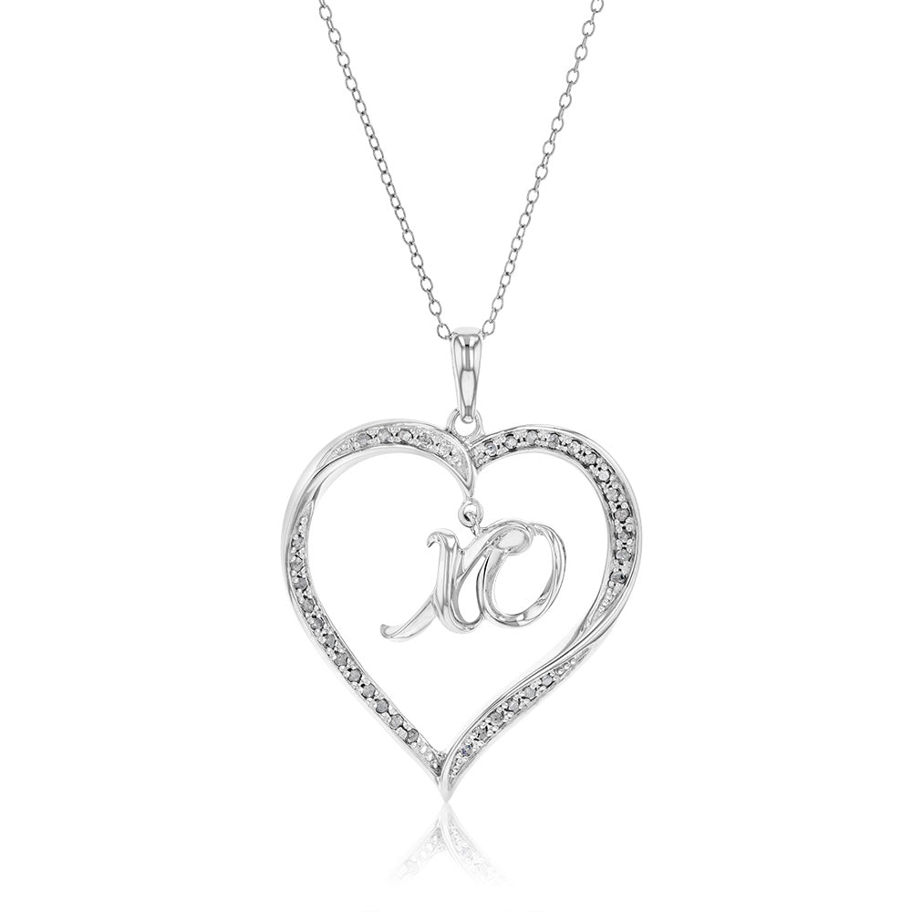 Sterling Silver 1/4 Carat Heart Shape "XO" Pendant On 45 Chain