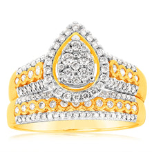 Load image into Gallery viewer, 9ct Yellow Gold 3/4 Carat 2 Ring Bridal Set with 124 Brilliant Cut Diamonds