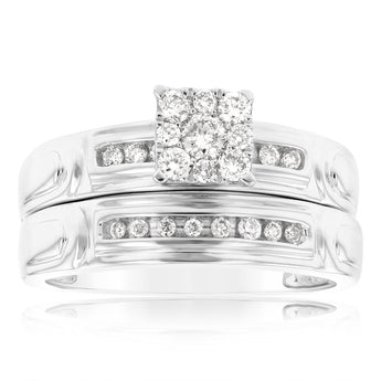 9ct White Gold 1/3 Carat Diamond Bridal Ring Set With 23 Brilliant Cut Diamonds