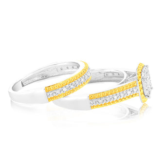 Gold Plated Sterling Silver1/4 Carat Diamond 2 Ring Bridal Set
