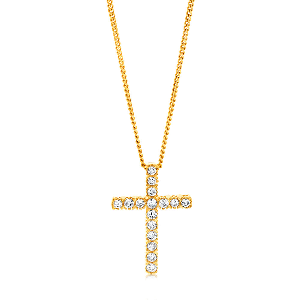 10ct Yellow Gold Diamond Cross Pendant Set with Brilliant Diamonds