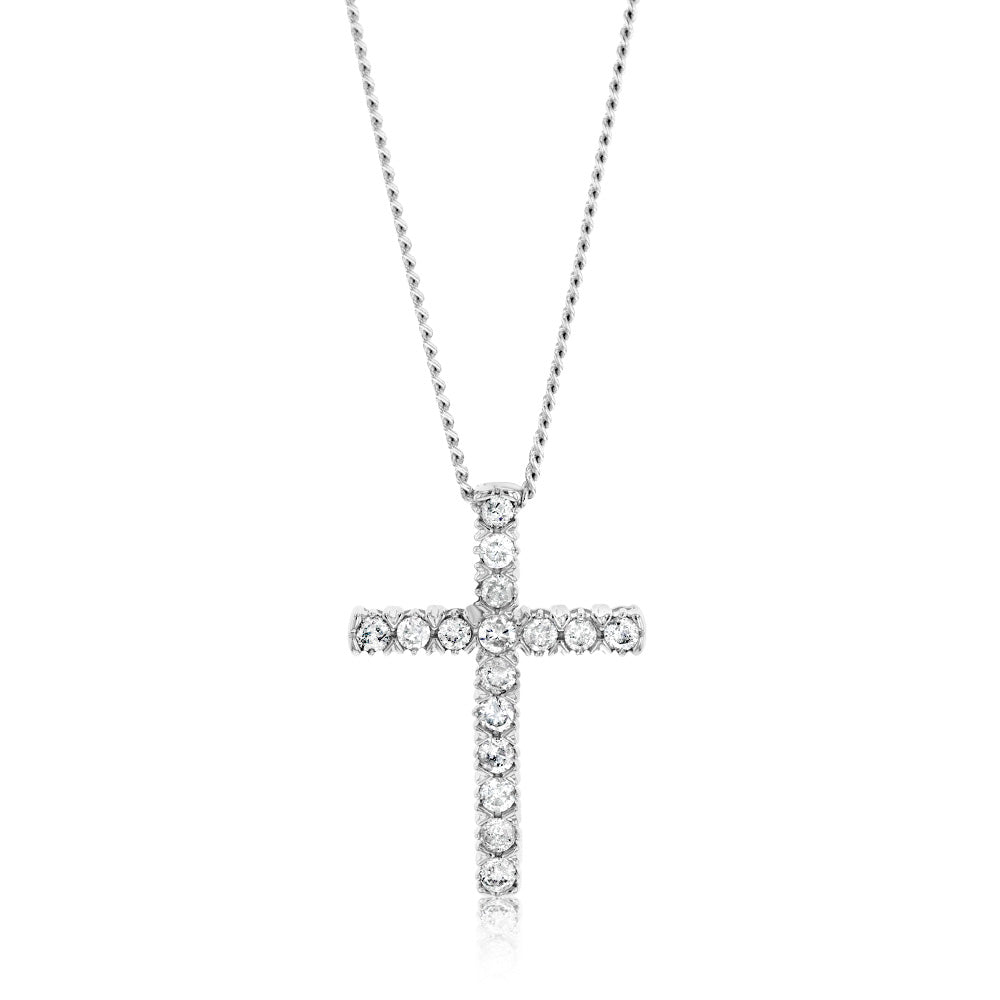10ct White Gold Diamond Cross Pendant Set with Brilliant Diamonds