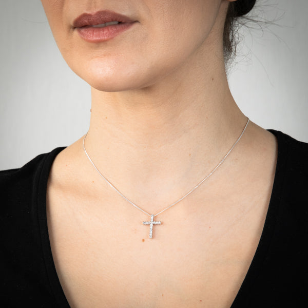 White gold diamond cross and chain hotsell