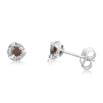 9ct White Gold Australian Champagne Diamond Earrings with 1/4 Carat of Diamonds