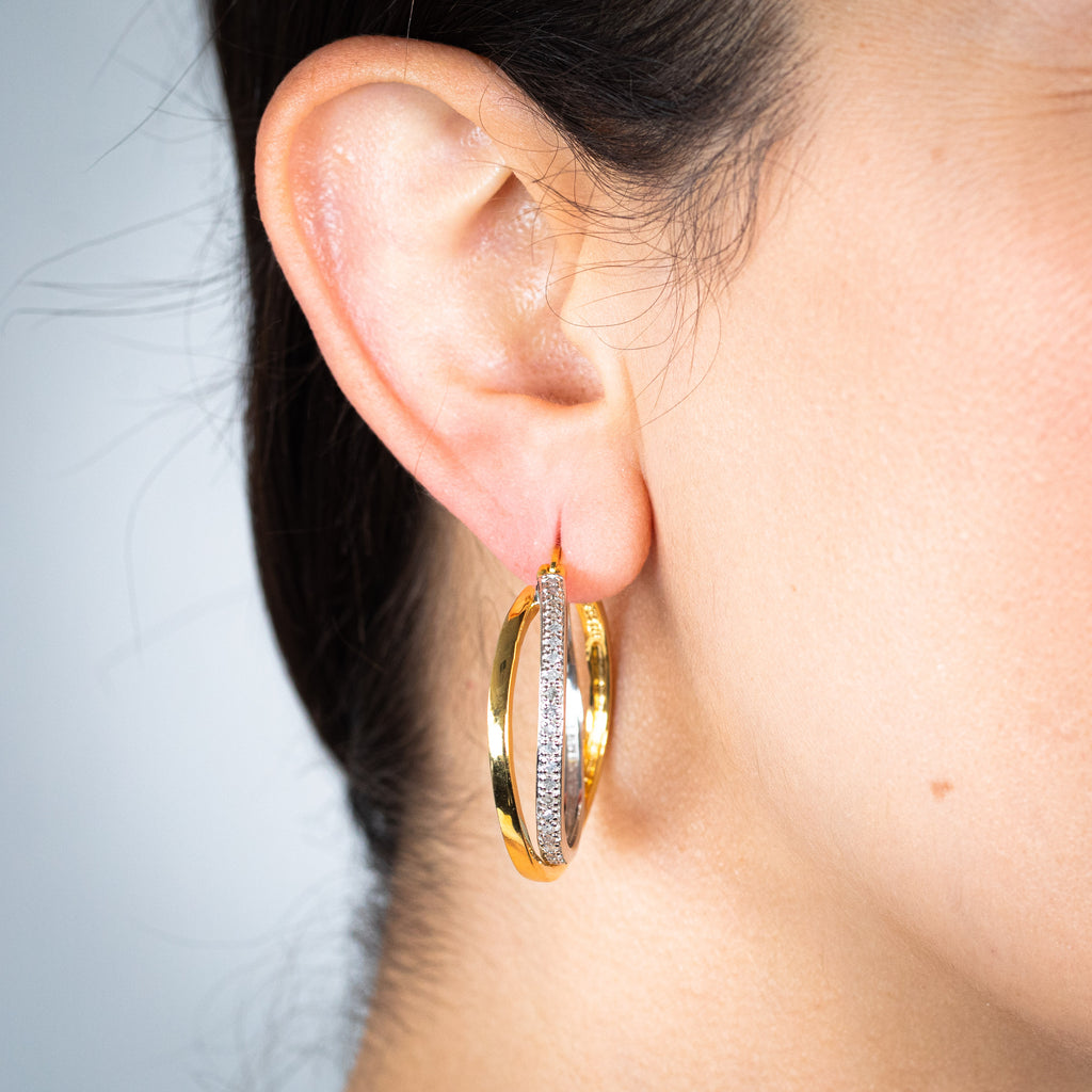 1/2 Carat Diamond Hoop Earrings in Gold Plated Silver