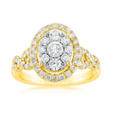0.95 Carat Diamond Cluster Oval Ring in 14ct Yellow Gold