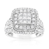 1.40 Carat Diamond Cushion Cluster Ring in 14ct White Gold