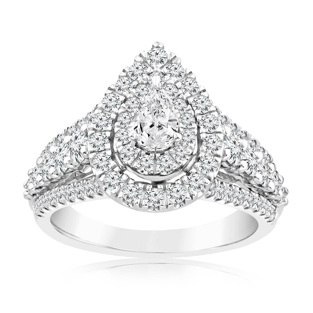 1.40 Carat Diamond Cluster Pear Ring in 14ct White Gold