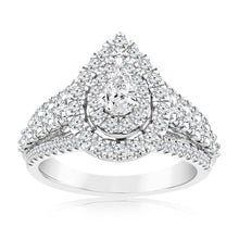 Load image into Gallery viewer, 1.40 Carat Diamond Cluster Pear Ring in 14ct White Gold