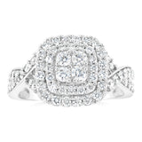 0.95 Carat Diamond Cluster Cushion Ring in 10ct White Gold