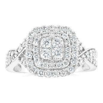 0.95 Carat Diamond Cluster Cushion Ring in 10ct White Gold