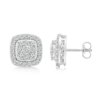 0.95 Carat Diamond Cushion Cluster Stud Earrings