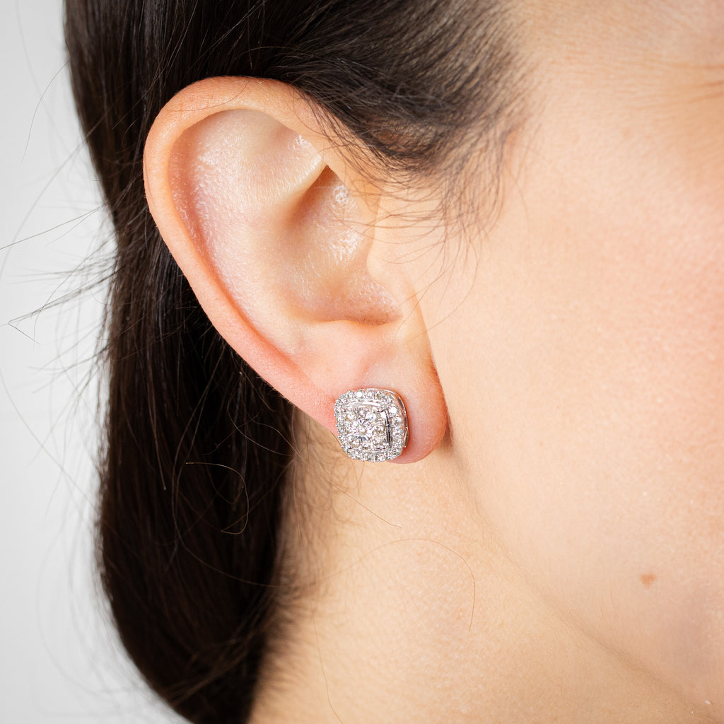 0.95 Carat Diamond Cushion Cluster Stud Earrings