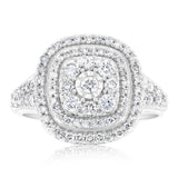 0.95 Carat Diamond Cluster Cushion Ring in 10ct White Gold