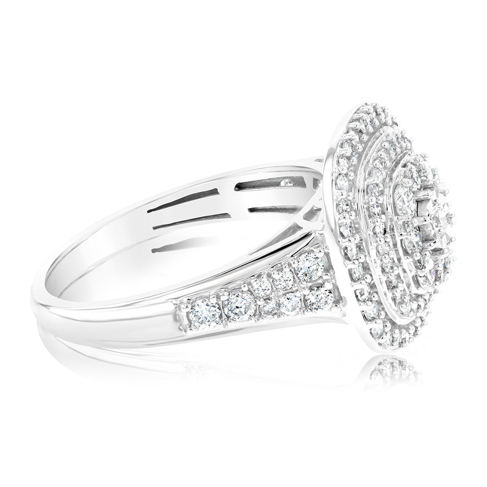 0.95 Carat Diamond Cluster Cushion Ring in 10ct White Gold