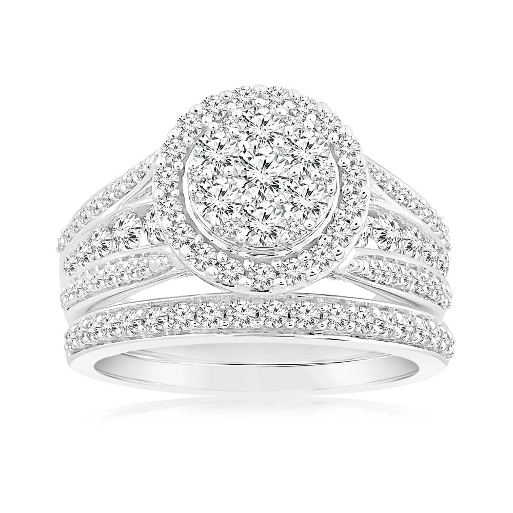 1.30 Carat Diamond Bridal Ring Set in 10ct White Gold