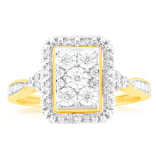 Load image into Gallery viewer, 1/6 Carat Diamond Emerald Cut Ring in 9ct Yellow Gold