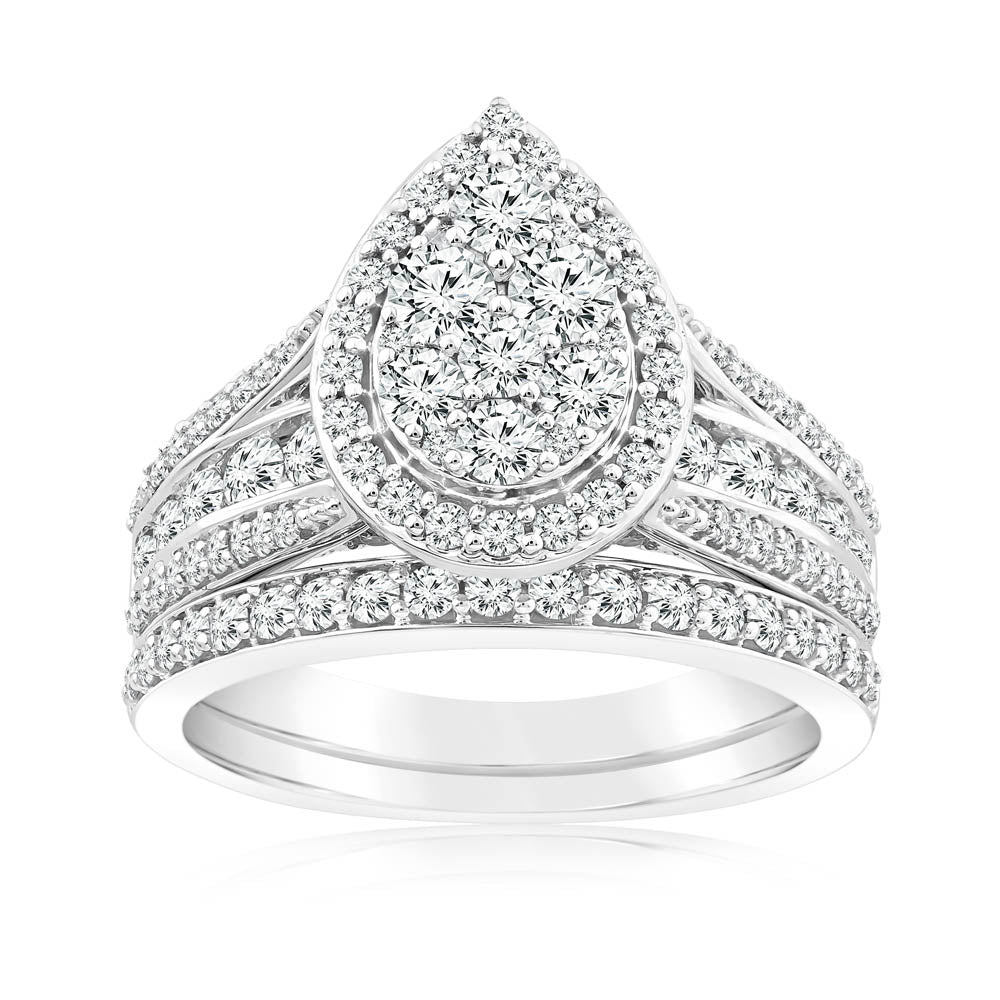 1.40 Carat Diamond Pear Shape Bridal Set in 10ct White Gold