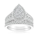 1.40 Carat Diamond Pear Shape Bridal Set in 10ct White Gold