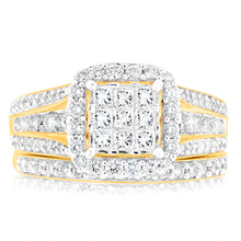 Load image into Gallery viewer, 1.40 Carat Diamond Cushion Shape Bridal Set in 10ct Yellow Gold