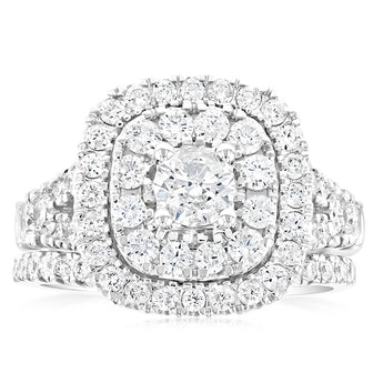 1.90 Carat Diamond Cushion Shape Bridal Set in 10ct White Gold