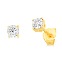 Load image into Gallery viewer, 1/10 Carat Diamond Solitaire Stud Earrings in 9ct Yellow Gold