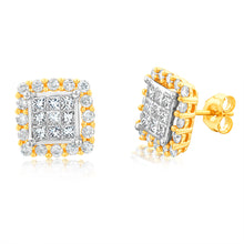 Load image into Gallery viewer, 2 Carat Diamond Cluster Stud Earrings in 10ct Yellow &amp; White Gold