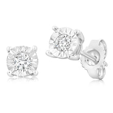 Load image into Gallery viewer, 1/10 Carat Diamond Solitaire Stud Earrings in Sterling Silver