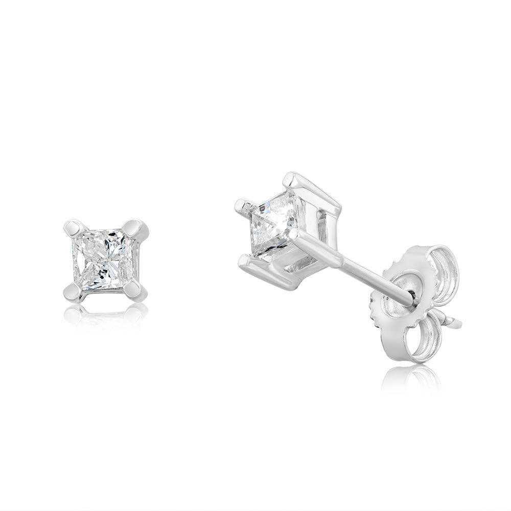 1/4 Carat Diamond Princess Cut Solitaire Earrings in Sterling Silver