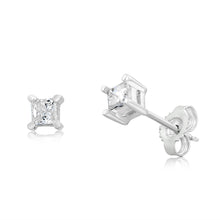 Load image into Gallery viewer, 1/4 Carat Diamond Princess Cut Solitaire Earrings in Sterling Silver