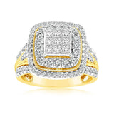 1.40 Carat Diamond Cushion Cluster Ring in 14ct Yellow Gold