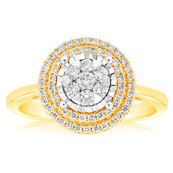 9ct Yellow & White Gold 0.40 Carat Diamond Dress Ring